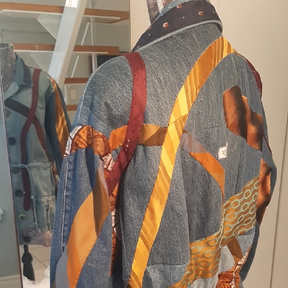 🔥RARE☮VINTAGE☮"CLOTHES WITH A HISTORY" HANDMADE TIEColorful PatchworkDENIM M-XL - Picture 7 of 12